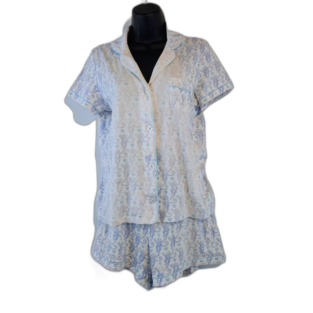 Roller Rabbit XS Monkey Print 2pc Pajamas Shorts Set Button Front Loose Fit 2025